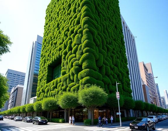 渋谷の新しい商業施設の壁を覆う大規模な壁面緑化